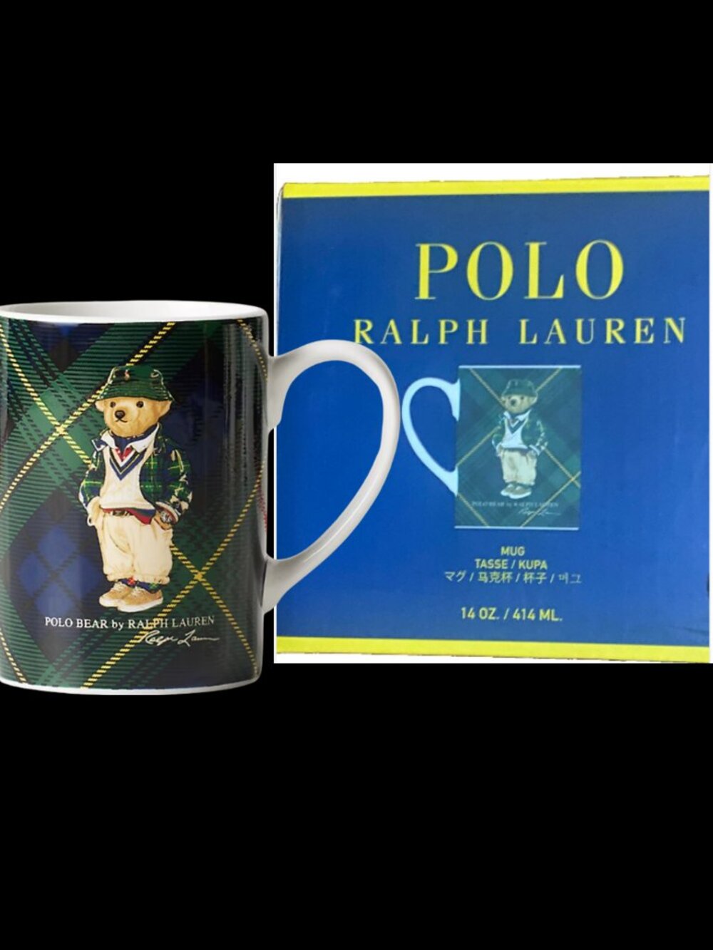Ralph Lauren Highmoore Tartan Plaid Polo Bear Ceramic Coffee Mug 14oz.